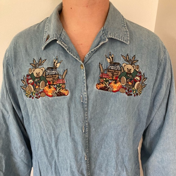 Vintage Fall denim jean shirt - Picture 1 of 6
